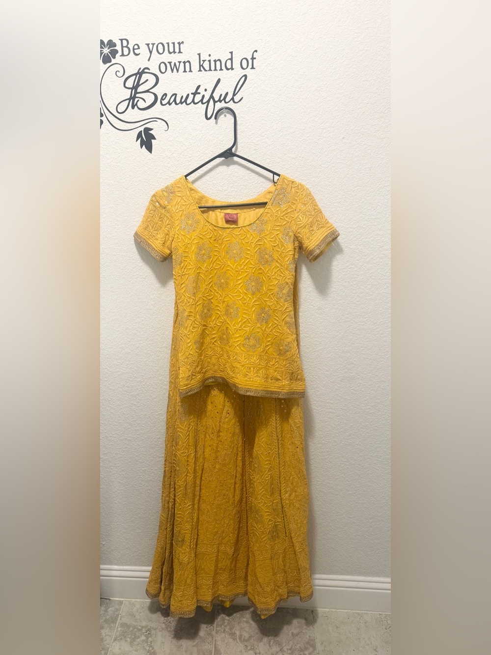 Girls' Mustard Yellow Embroidered Party Lehnga set